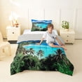 thumbnail image 4 of jejeloiu Tropical Island Holiday Twin Comforter Sets,Palm Tree Bedding Set For Boys,Turquoise Green,Light Gray Reversible,2 Pieces,1 Comforter and 1 Pillowcase, 4 of 7