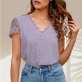 thumbnail image 2 of RYRJJ Womens Floral Lace Sleeve Summer Tops Casual V-Neck T-Shirts Loose Cute Eyelet Shirts Short Sleeve Tee(Purple,XL), 2 of 5