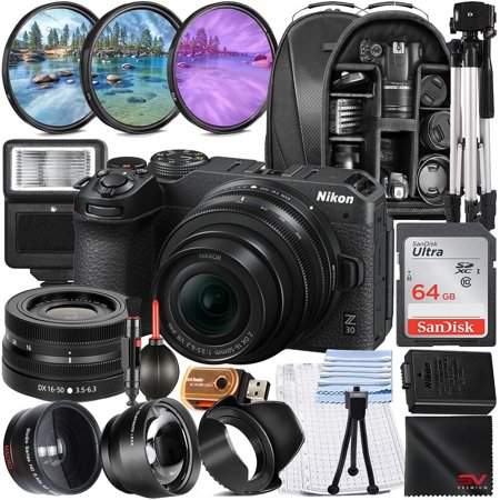 Nikon Z30 Mirrorless Camera with 16-50mm Lens + SanDisk 64GB Memory Card + Full Size Tripod + SV Premium Accessory Bundle