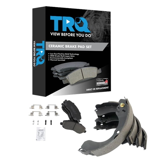 TRQ Front and Rear Brake Pad Set Ceramic Hardware Fits 2007-2009 Chrysler Sebring 2008-2009 Dodge Avenger 2007-2012 Caliber 2008-2014 Jeep Compass Patriot