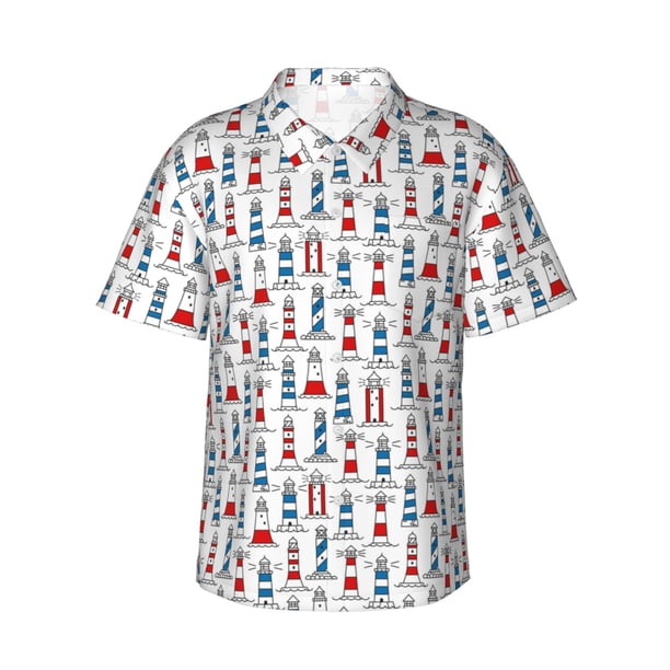 Fotbe Lighthouse And Beacon Camisa Hawaiana para Hombre Unisex – Camisa Casual de Verano con Botones de Manga Corta de Algodón y Lino,Medium