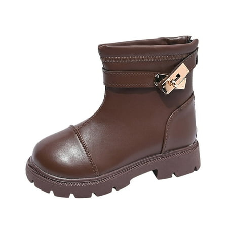 

ZMHEGW Fashion Autumn And Winter Children Ankle Boots For Boys And Girls Thick Bottom Round Toe Non Slip Back Zipper Solid Color Warm Simple Casual
