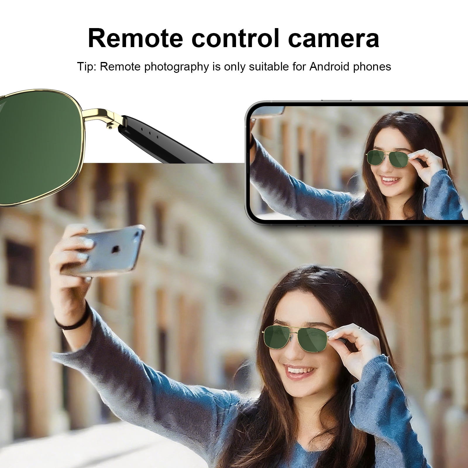 LUOMATE Smart Glasses with Bluetooth Audio, Sunglasses with Voice Assistant, Open Ear Speaker, LensTouch Control for Travel Work Business (Gold)