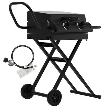 TOPTENG Portable BBQ Griddle 2-Burner with Foldable Cart & Side Table Flat Top Grill Griddle Stove with Lid, for Outdoor Cooking Patio Backyard Camping RV Tailgating
