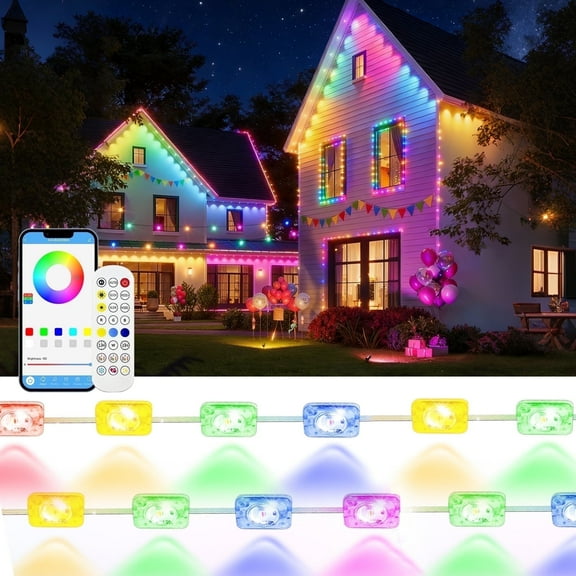 JOPESO Permanent Outdoor Lights, 50FT RGB IC Outdoor Lights with 50 Scene Modes, P67 Waterproof, App/Remote Control, Music Sync & Diy Scenes, Perfect for Christmas, Halloween, Parties & Daily Decor