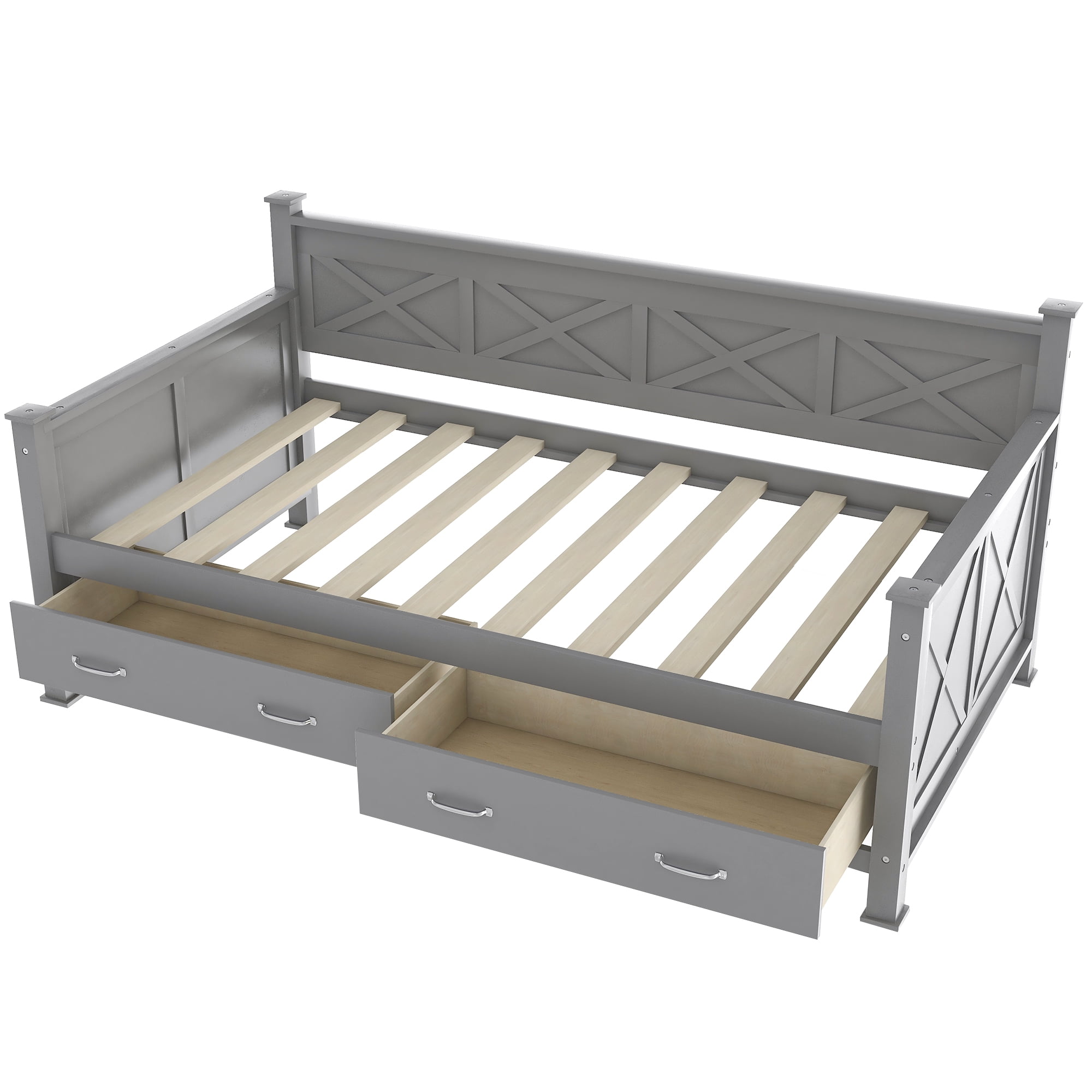 Euroco Twin Size Dayed with 2 Storage Drawers for Bedroom, Low Profile Platform Bed for Kids Teens, Gray
