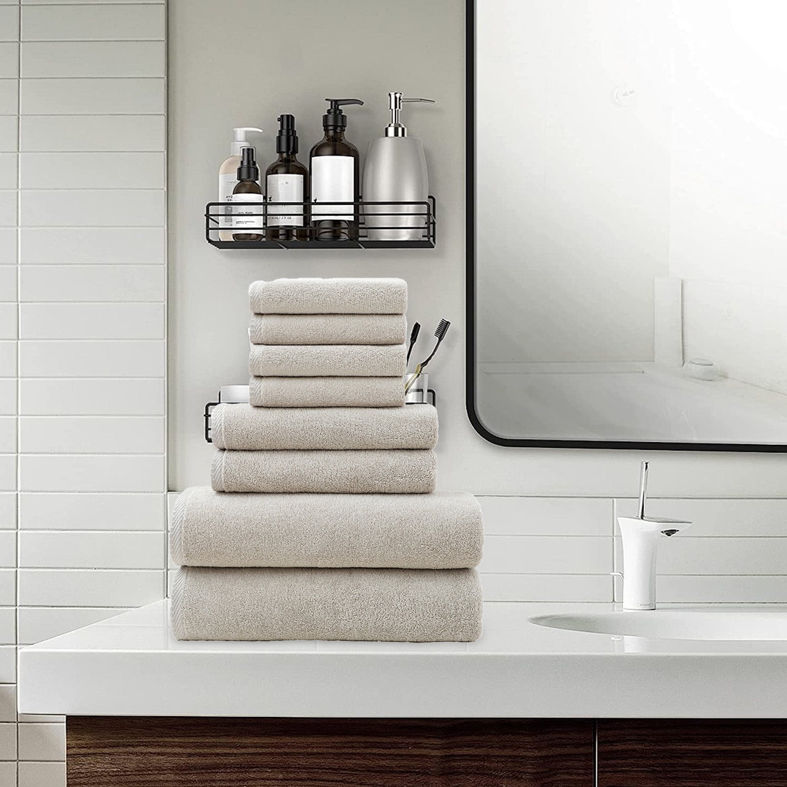 Beige Beige Cotton Bath Collection 8-Piece Towel Set Ultra Absorbent Quick-Dry Fabric Bath Sheet Hand Towel Washcloth Combo #u56uq