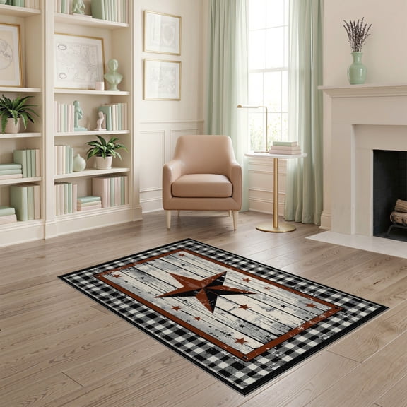 ODIKA Door Vintage Plank Plaid Frame Retro Panel Farmhouse Border Motif for Home Office, Gaming Room, Under Desk, Non-Slip Chair-Friendly