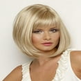 thumbnail image 2 of DOPI Wig Straight Bob Neat Bang Wig Medium Length Blonde Synthetic Hair 12 inch Women's Party New Arrival Comfortable, 2 of 2