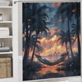 thumbnail image 5 of 4 Piece Decor Shower Curtains Sets Bath Mat U-Shaped Floor Mat Toilet Lid Oval Rug Palm Trees at Sunset with Flowers And A Hammock Bath Curtain Palm Tropical Beach Summer Tree, 5 of 8
