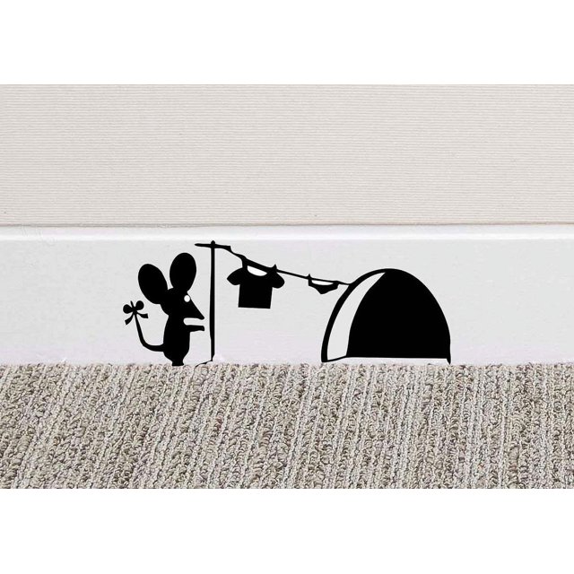 Etiqueta engomada del arte de la pared del agujero del ratón calcomanía del vinilo del lavado ratones rodapié del hogar divertido