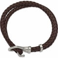 thumbnail image 2 of Stainless Steel Polished Braided Brown Leather 8In Bracelet (8 X 9.8) Made In China -Jewelry By Sweet Pea, 2 of 6