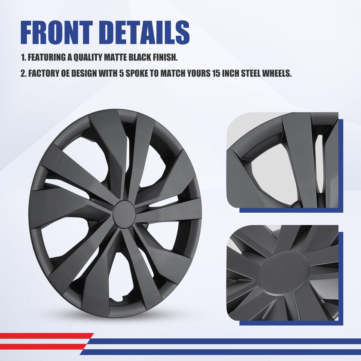 4 Pack 15 inch Steel Wheel Hubcaps for 2007-2025 Nissan Versa,2007-2019 Versa Sedan,2007-2012 Versa Hatchback,2014-2019 Versa Note,Snap-on Installation,Black Matte