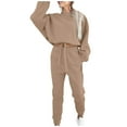 thumbnail image 3 of Feancey Womens 2 Piece Outfits Sweatsuit Long Sleeve Oversized Sweatshirts Jogger Sweatpants Tracksuits Set Fall Casual Solid Color Lounge Sets with Pockets Christmas on Sale Khaki M, 3 of 7