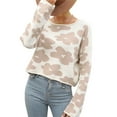 thumbnail image 4 of xiaxaixu Hauts en Tricot à Imprimé Floral pour Femmes Col Rond Manches Longues Pulls Courts Printemps Automne, 4 of 9