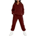 thumbnail image 2 of Sentmoon Chandail Molletonné à Manches Longues pour Femmes Vêtements pour Femmes Tendance Ensemble Décontracté Uni à Col Rond à Manches Longues avec Pantalon et Chandail à Capuchon à Taille Ajustée Bourgogne m, 2 of 8