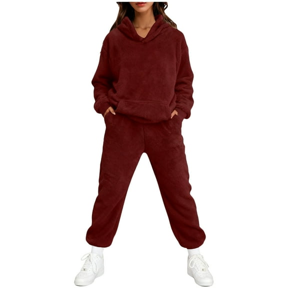 Posijego Womens 2 Piece Outfits Sweatsuits Fleece Fuzzy Hoodies Pullover Sweatshirts Jogger Pants Lounge Sets