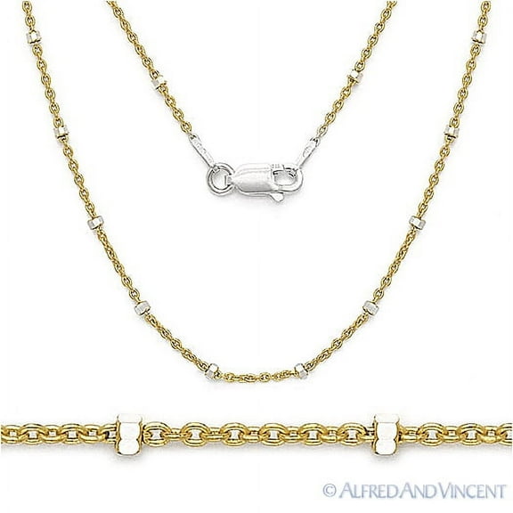 1.9mm Bead & 1.3mm Cable Chain Necklace in .925 Sterling Silver w/ 14k Yellow Gold Plating