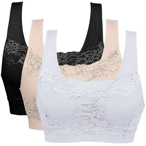 Women 3 Pack Seamless Lace Bra Comfort Stretchy Wirefree Yoga Bras Bralette  Breathable Top with Padded