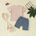 thumbnail image 4 of Baby Outfits Boy Toddler Boys Summer Fashion Set Crew Neck Solid Color Short Sleeved Pocket Detail T Shirt Elastic Shorts Two Piece Beige 18-24 Months, 4 of 9