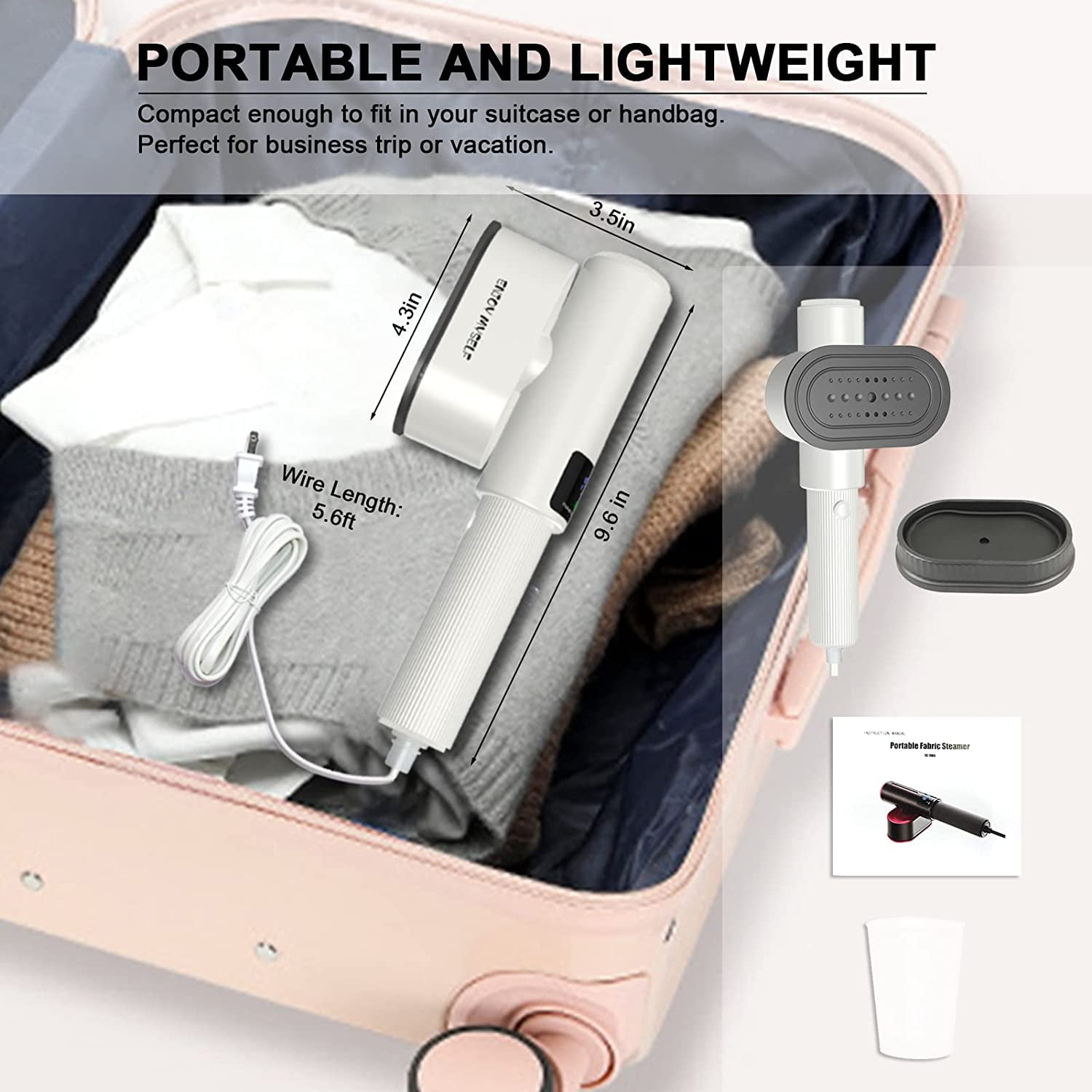 Enjoy Myself 1200W Travel Steamer for Clothes,Both Wet Steam and Dry Iron, White