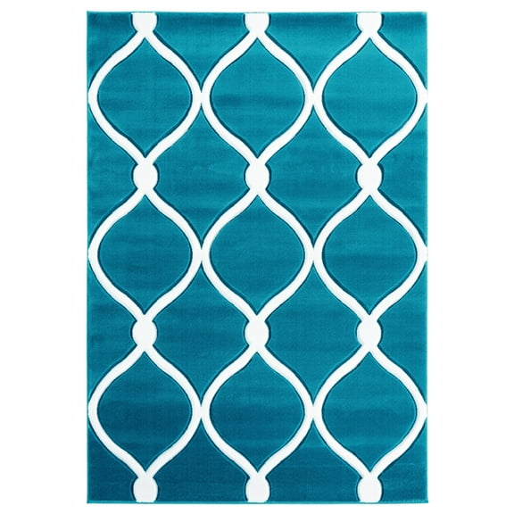 Designer Home Swan Area Rug 2050 11569 Rodanthe Turquoise Curves Bumped 5' 3" x 7' 6" Rectangle