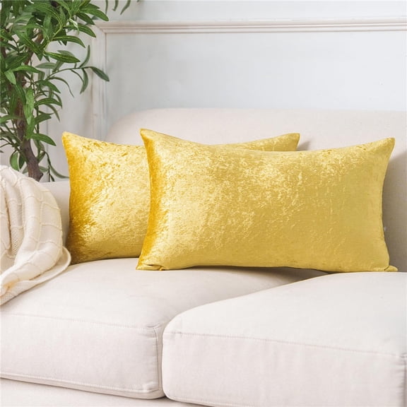 Set of 2 Gold Throw Pillow Covers Super Soft Pillows Lumbar Modern Rectangle Decorative Bed Pillow Cover for Couch Patio, 12x20 inches, Gold(Only pillow cover)