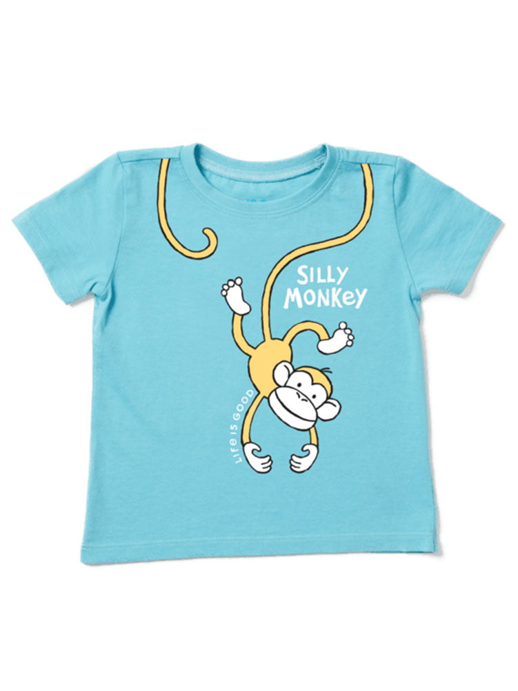 Life is Good Toddler Crusher Graphic T-Shirt Monkey Coastal Blue 4T