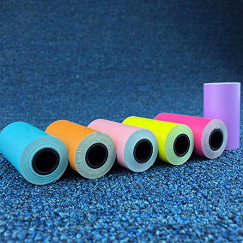 Black on Yellow/Blue/Pink/Orange/Purple/Rose red, Adhesive&6 Rolls Direct Thermal Paper for PAPERANG/PeriPage Portable Bluetooth Pocket Mobile Printer Non-Adhesive 57mm x 30mm