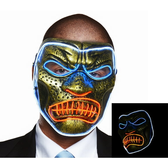 Halloween LED Mask Light Up Mask Creepy Smile Glowing Angry Mask for Cosplay.Party, Rave Parties,Clubs,Festivals,Unisex