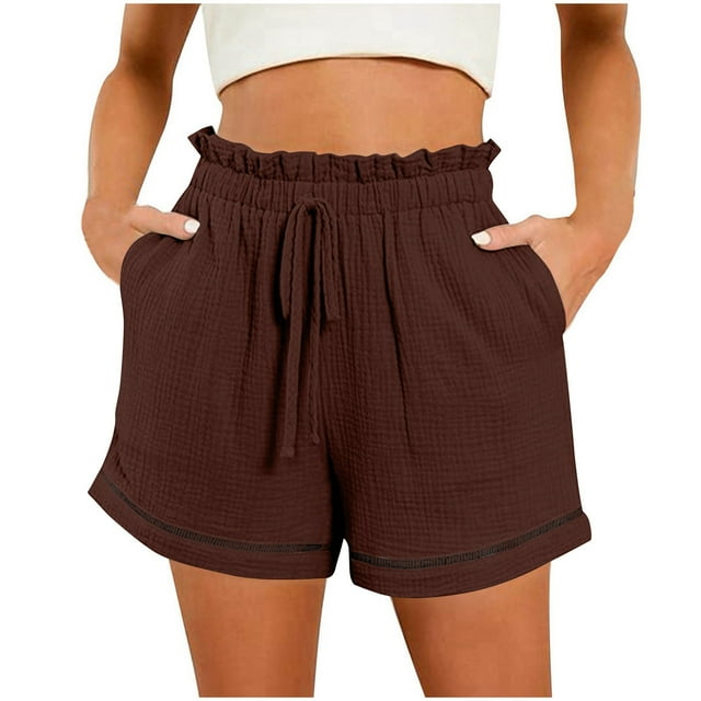 AQUARIVE Shorts For Women Drawstring Waist Fashion Loose Shorts Solid Color High Waisted With Pockets Wide Leg Spring Summer Breathable Athletic Gym Short Pants XXL