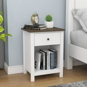 ChooChoo Nightstand Bedroom, Bedside Table with Drawer and Storage Cabinet  White