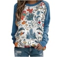 thumbnail image 1 of Yuyuzo Chandails en Molleton à Manches Longues Raglan Col Rond pour Femmes Doux Confortables Vintage Graphiques Décontractés Tunique Chandail Bleu, 1 of 3