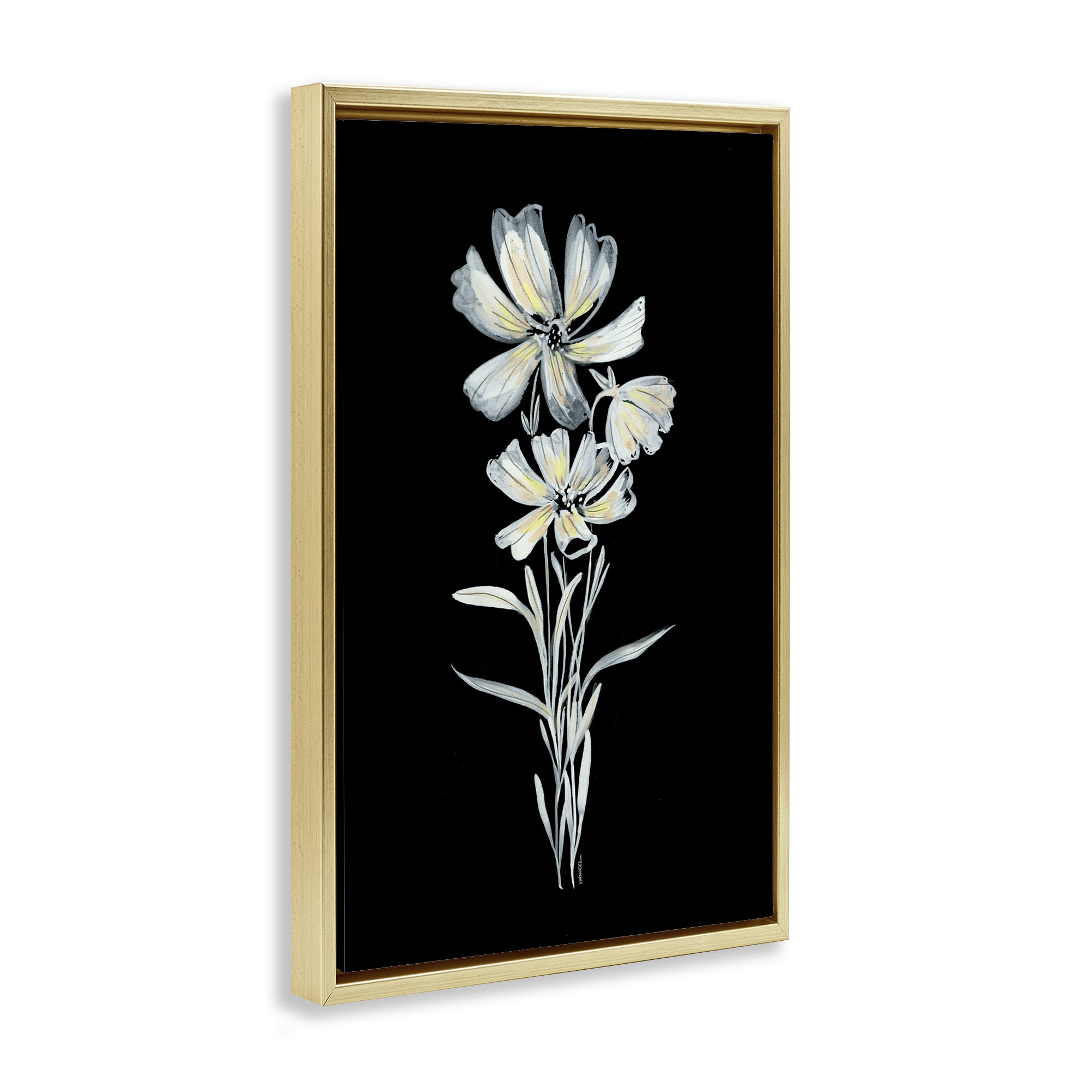 Stupell Industries Tall Floral Stems Plants & Flowers Painting Gold Floater Framed Canvas Art Print Wall Art, 21 x 31