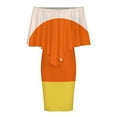 thumbnail image 5 of Candy Corn Pattern Women's Off The Shoulder Ruffles Summer Wedding Guest Loose Casual Party Beach Dress, 5 of 9