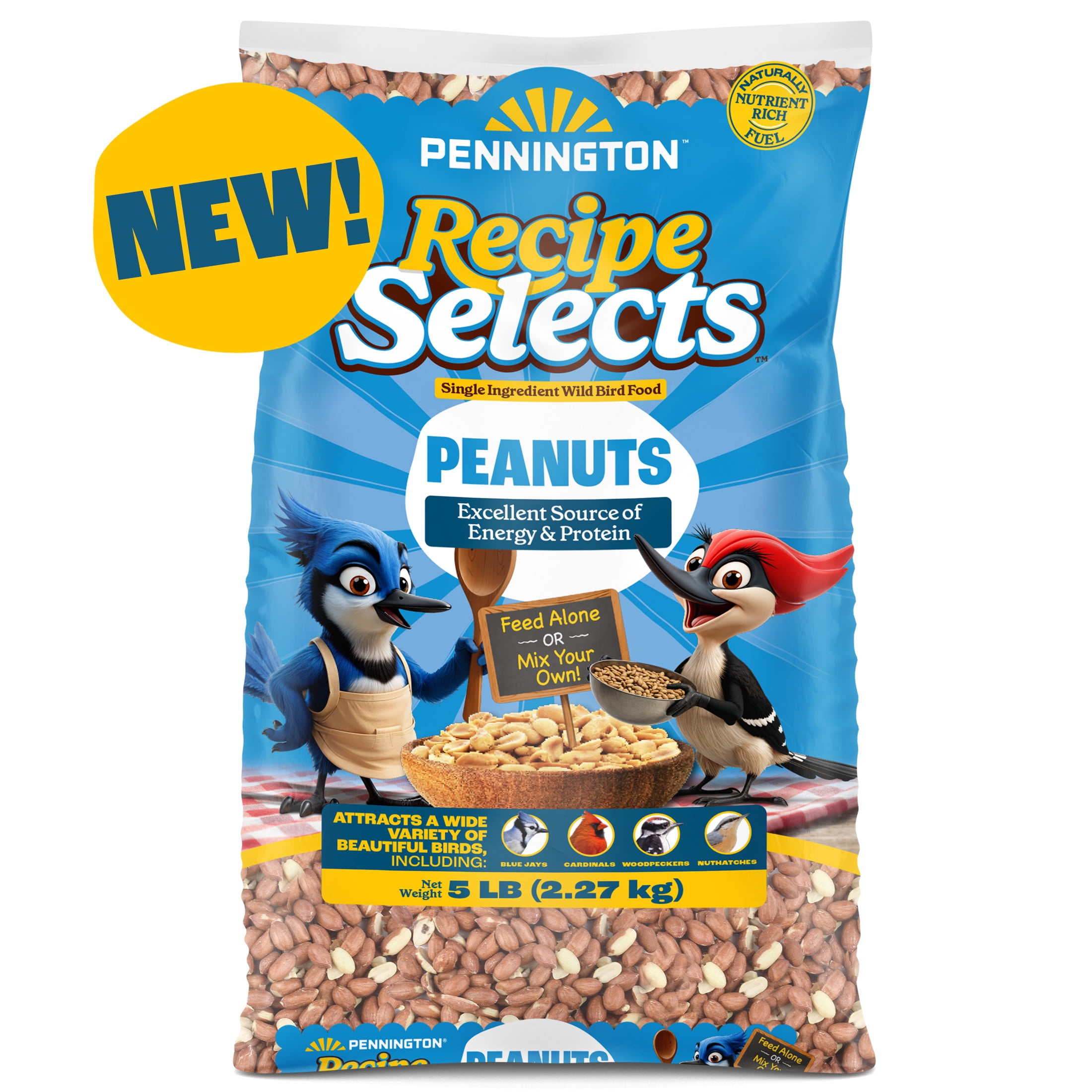 (2 pack) Pennington Recipe Selects Shell Free Whole Peanuts for Birds and Wildlife, Wild Bird Food, 5 lb Bag, Dry