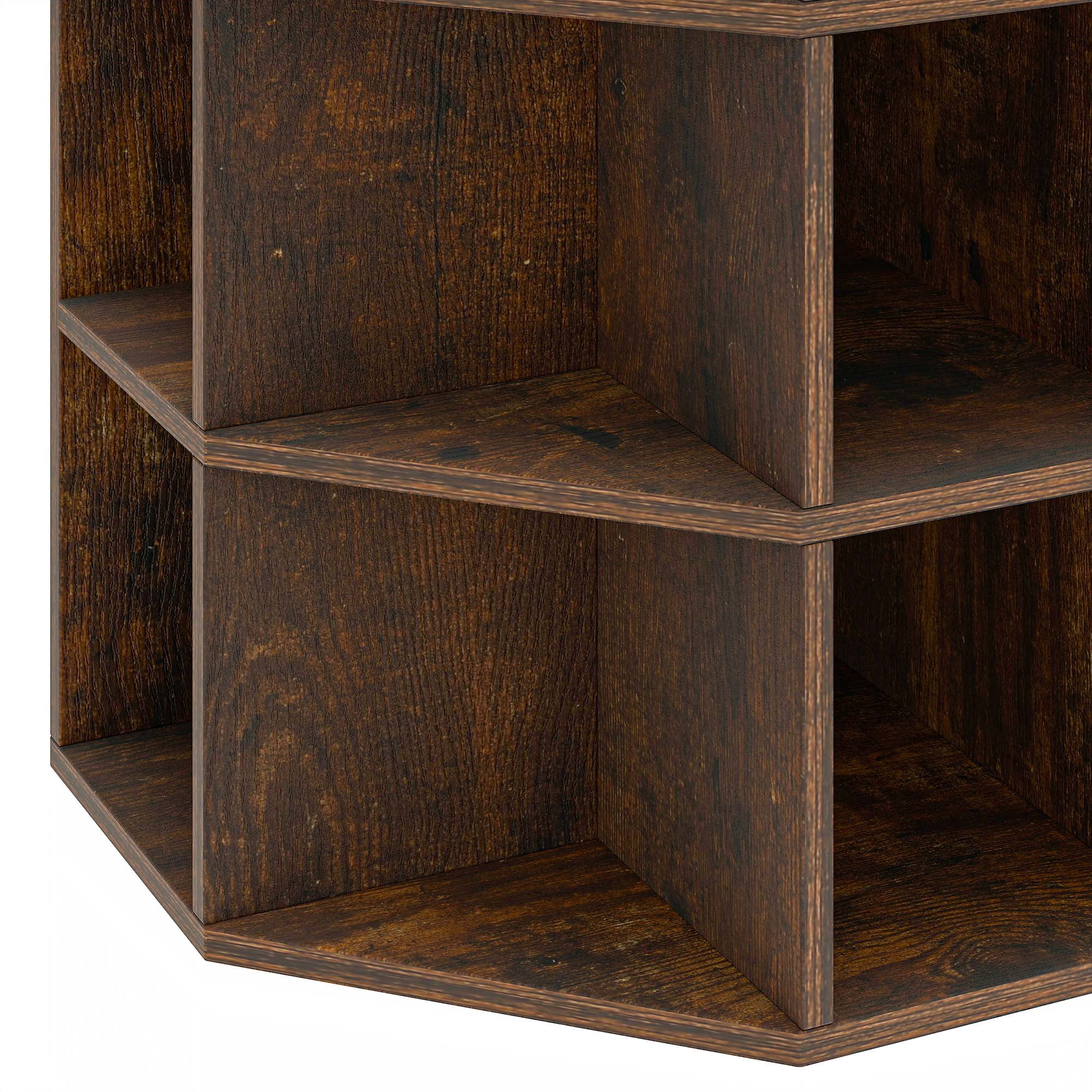 Uforic 5-Tier Corner Shelf with 9 cube,  Wooden Display Bookcases Bookshelf  with USB Ports, Brown