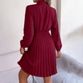thumbnail image 5 of Ashirexll Womens Long Sleeve Dresses, Midi Dresses for Women, Temperament Solid Color Waistband Long Sleeve Pleated Dress, 5 of 7