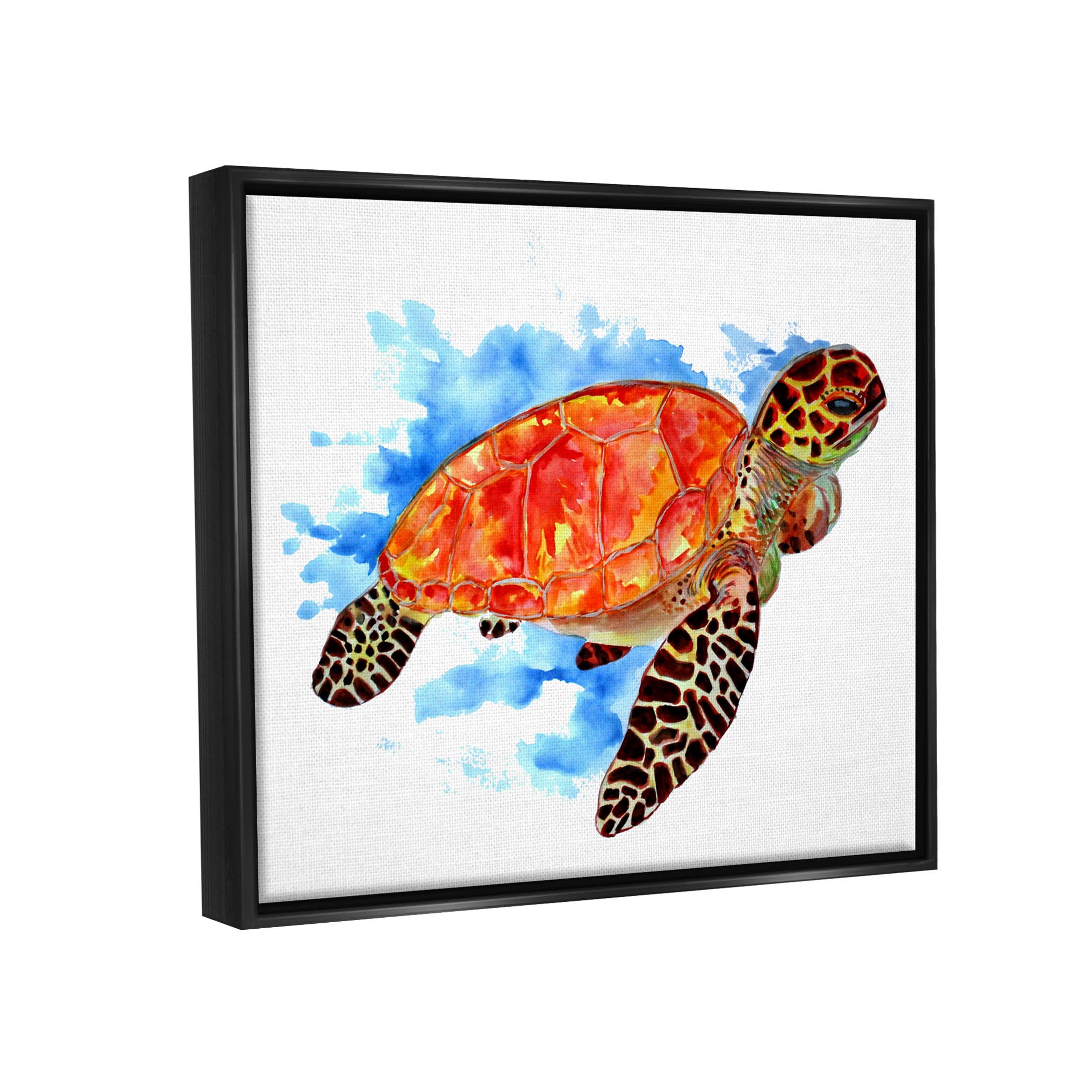 Bold Orange Nautical Turtle Animals & Insects Graphic Art Jet Black Framed Art Print Wall Art