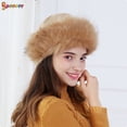 thumbnail image 4 of Spencer Women's Faux Fur Hats Solid Color Fluffy Bucket Hat Winter Ear Warmer Ski Cap (Khaki), 4 of 6