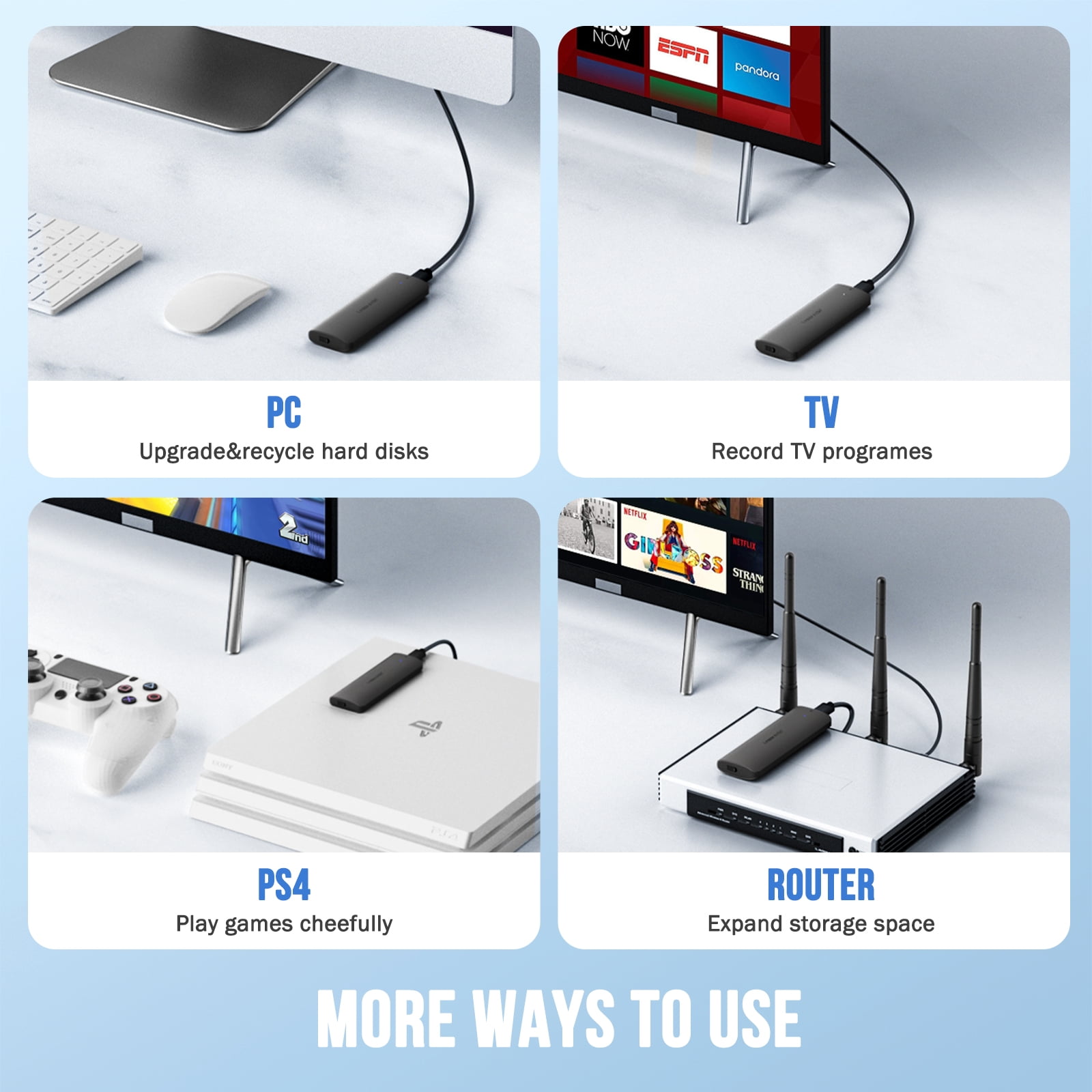 Lemorele NVMe SSD Enclosure, USB 3.2 Gen 2 NVMe SSD Enclosure Adapter, Suitable for M-Key and M+B Key 2230/2242/2260/2280, Capacity 4TB Tool-Free Installation
