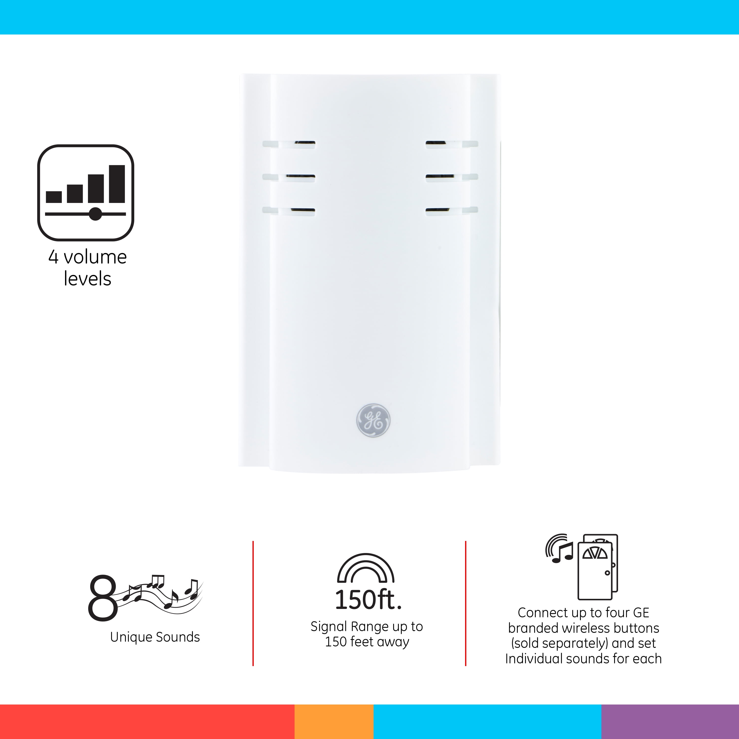 GE Wireless Doorbell Kit, Plug-in Receiver, 2 Push Buttons, White, 19300,