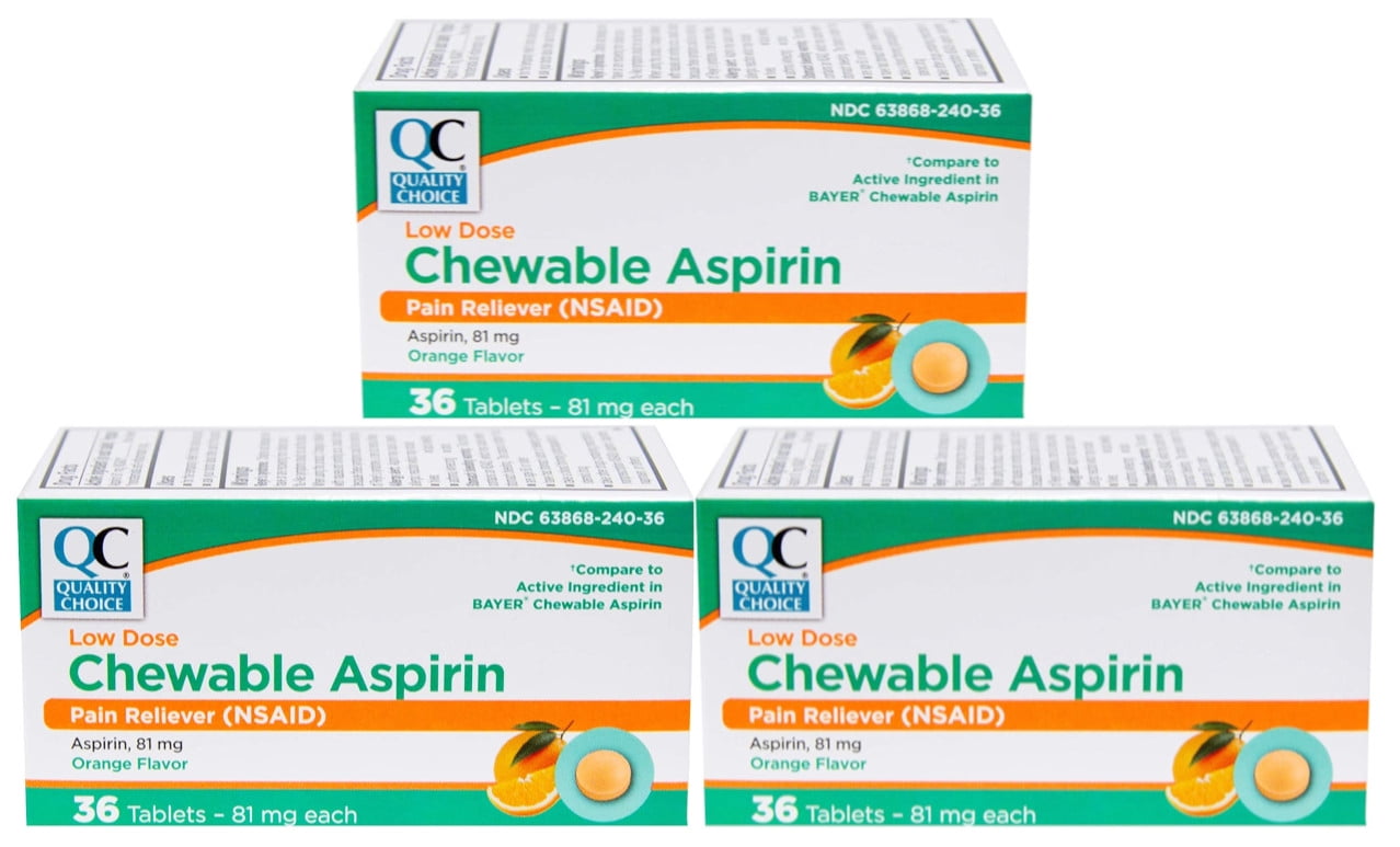 Quality Choice Low Dose Chewable Aspirin 36 Orange Flavored Tablets, 3