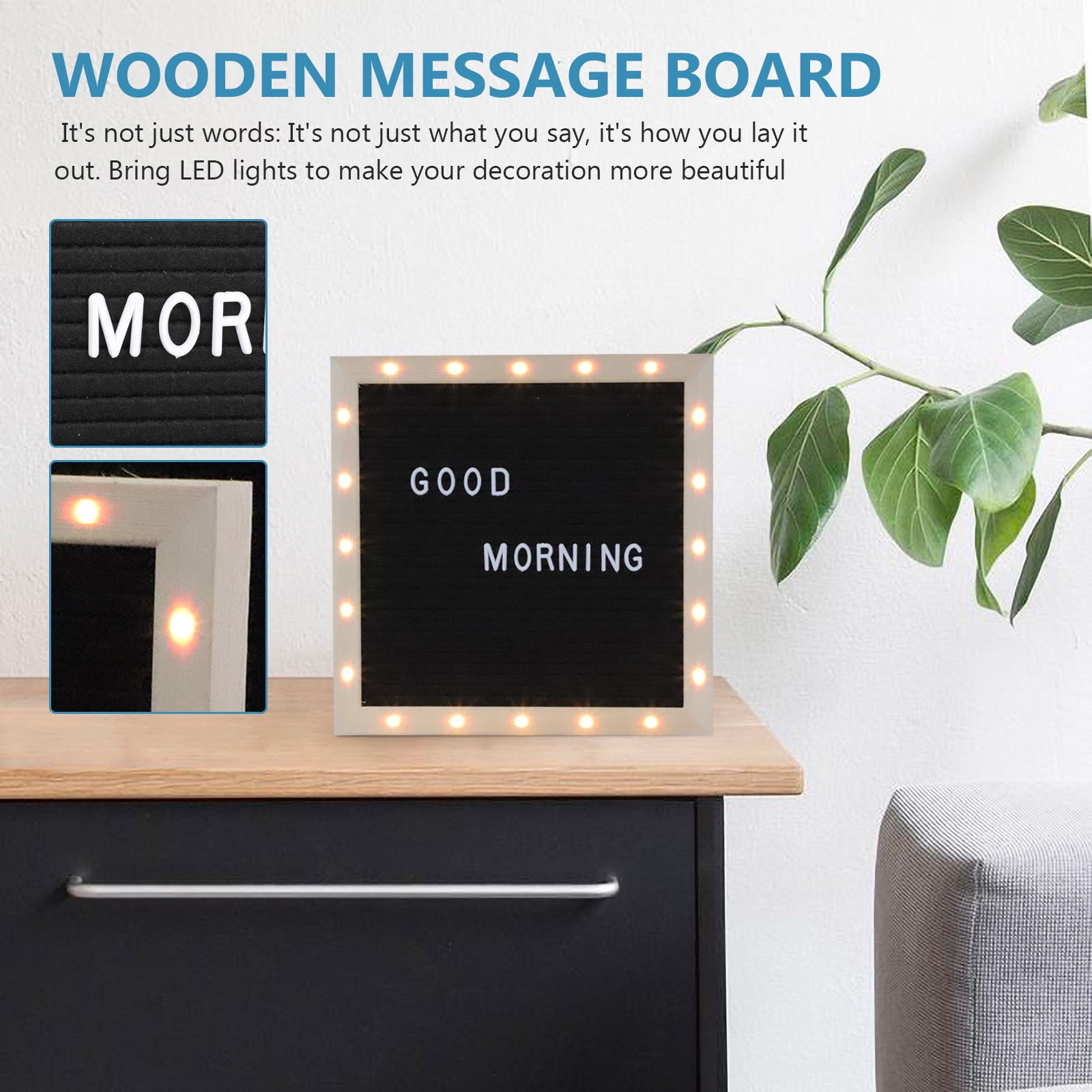 IBASETOY Wooden Letter Board with LED Lights Multifunctional Message Board for Baby Announcements