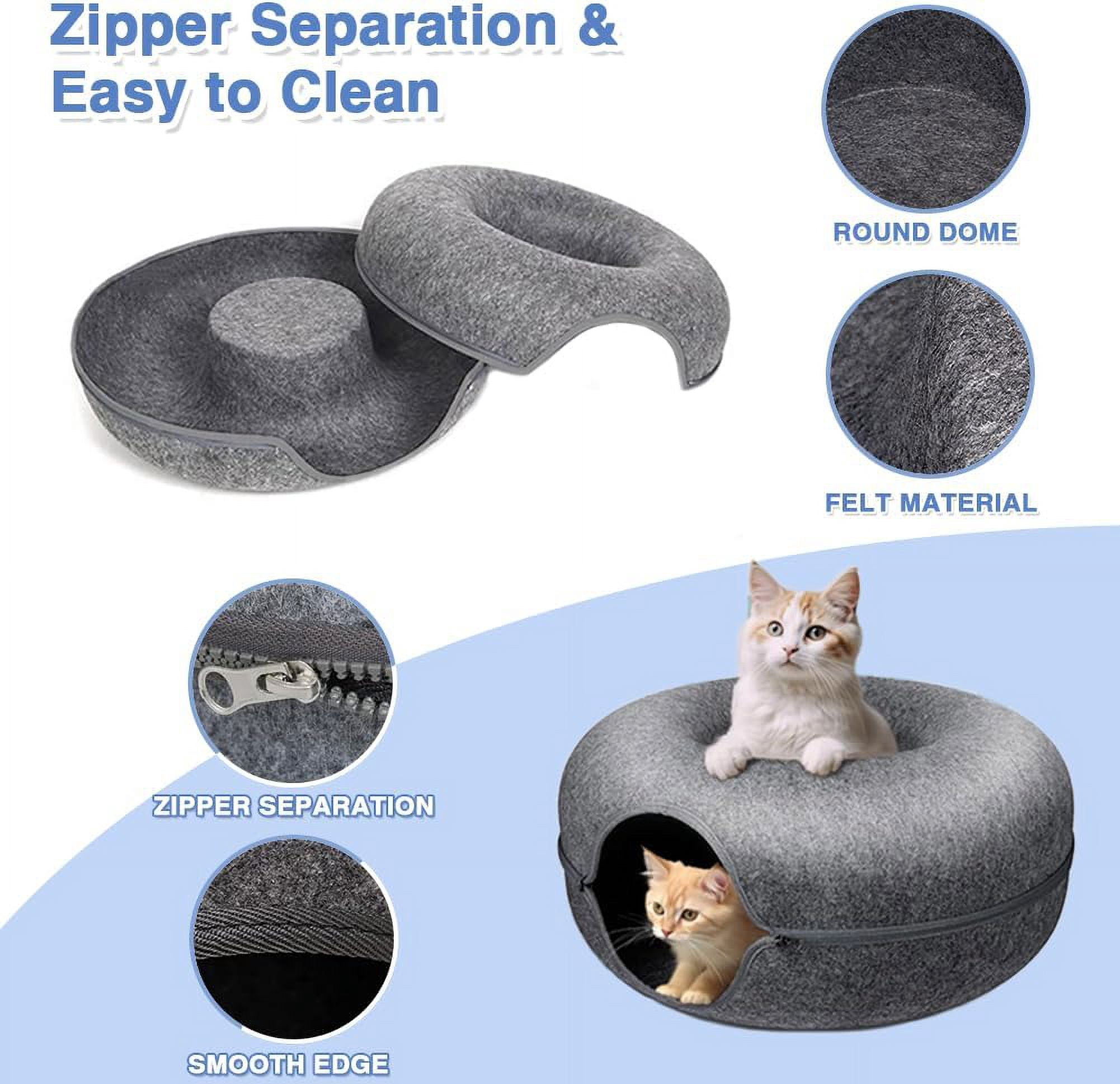 Ceenwes Circular felt cat tunnel cat bed, detachable and washable cat bed, easy to assemble, suitable for all seasons, indoor small cat, dark gray, 24 inches