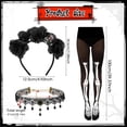 thumbnail image 6 of HOWAF Day of the Dead Headband Face Tattoo Gems Skeleton Tights Necklace Day of the Dead Costume Accessories for Women, Rose Floral Crown Headband Skeleton Halloween Temporary Tattoos Sugar Skull, 6 of 8