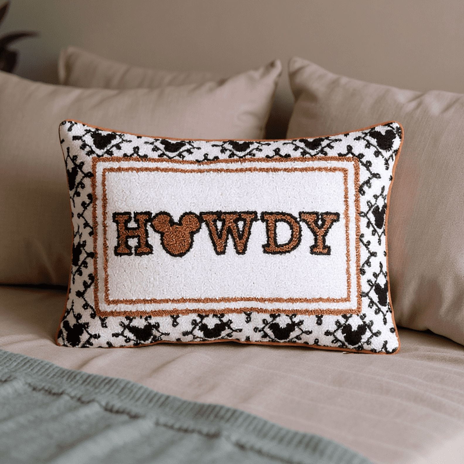 Disney Mickey Mouse Howdy Needlepoint Shaped Decorative Pillow, 16" x 10"