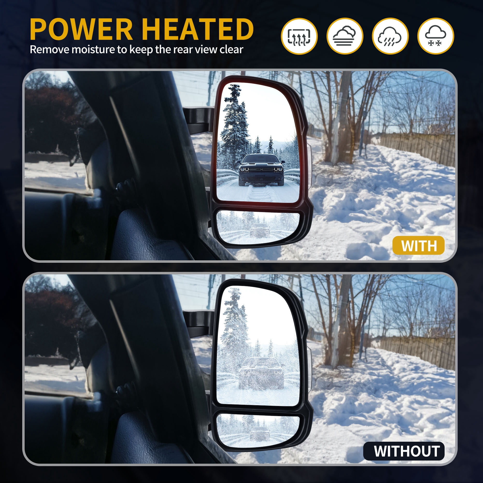 LEDKINGDOMUS Right Passenger Side Power Heated Mirror for 2014 2015 2016 2017 Ram Promaster 1500/2500/3500 with LED Signal & Temp Sensor, Manual Folding (RH, Black)
