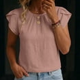 thumbnail image 4 of Ahdbta Women Dressy Casual Tops Summer Loose Work Blouses Cotton Linen Flutter Short Sleeve Crew Neck Shirts, 4 of 6