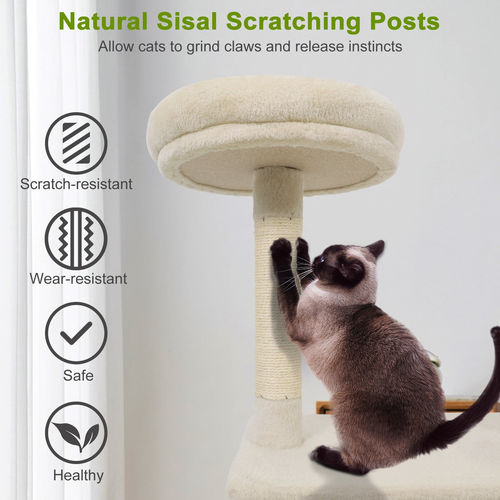 Gymax 48'' Tall Cat Tree w/ Large Condo Padded Top Perch Jute Scratching Post Tunnel Beige